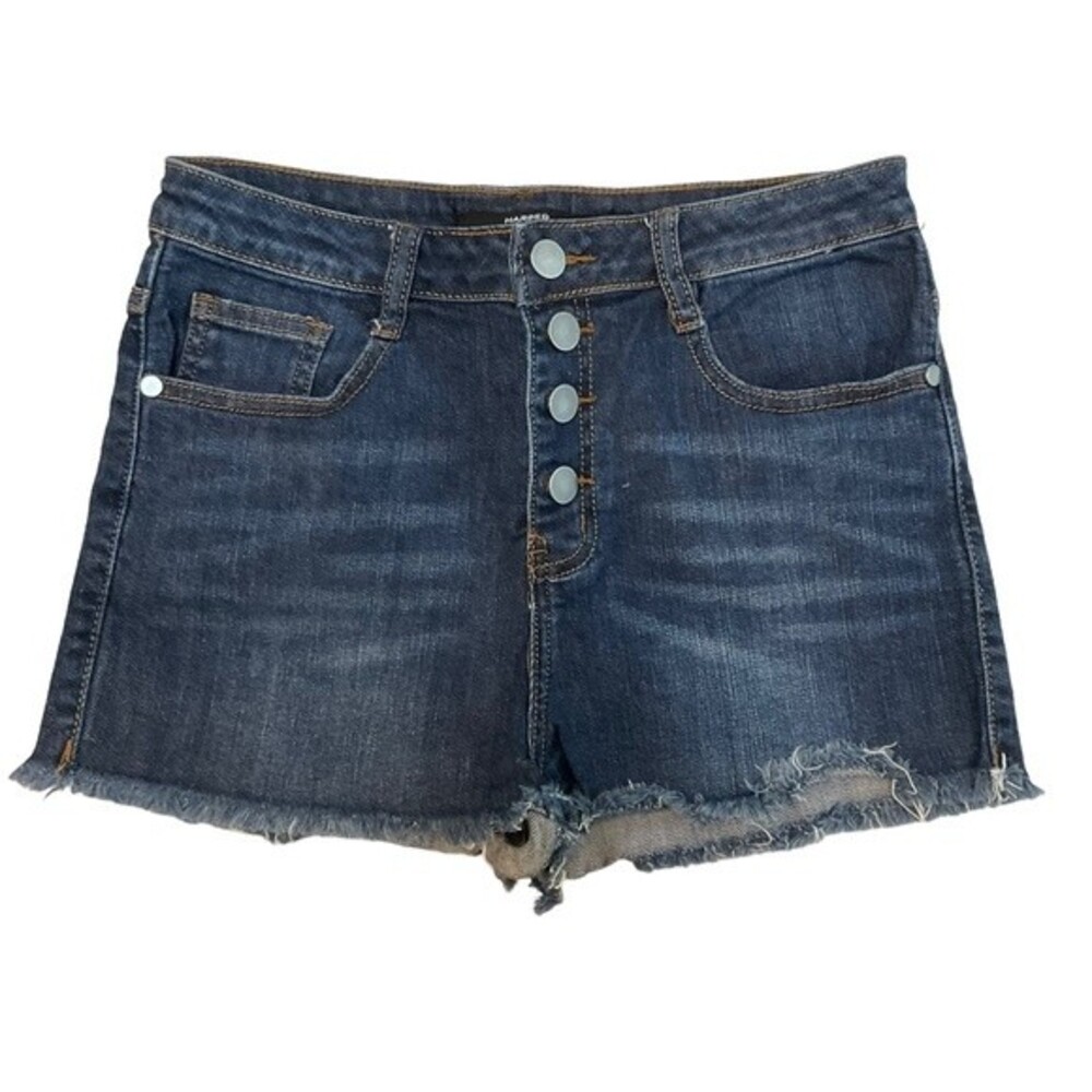 Harper Cutoff Denim Shorts 28 Dark Wash Fray Hem Button Fly Casual Festival